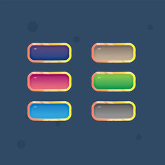 Game UI Juicy Buttons Set In Different Colors Window Pop Up Bar With Golden Borders Cute Cartoon  Vector Design