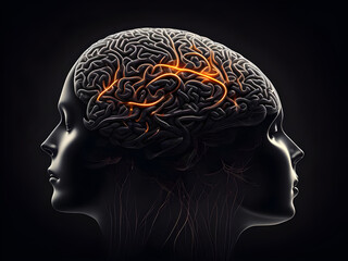 Obraz premium Human brain on mental idea mind Concept. Artificial Digital Brain big Data. Generative AI.