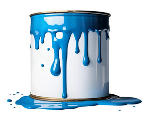 Paint can dripping blue paint on white background, AI generated - obrazy, fototapety, plakaty