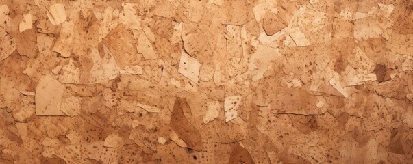 Abstract background of cork surface with natural chaotic texture in light brown, panorama. Generative Ai.