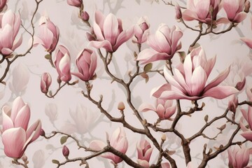 Pink magnolia flowers on pink background, created using generative ai technology