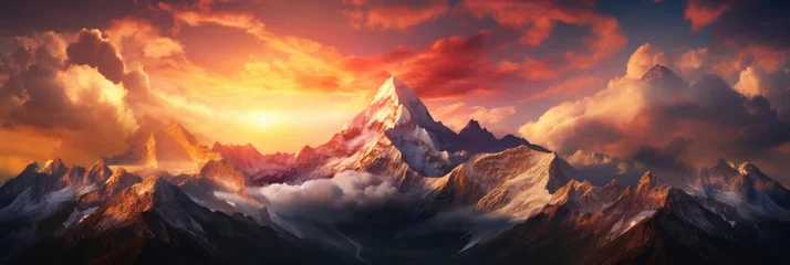  General view of mountain peaks and orange clouds, created using generative ai technology © Future Vision
