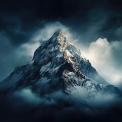 General view of mountain peak and clouds, created using generative ai technology