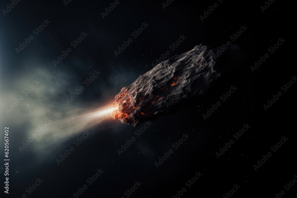 Wall mural comet in space with glowing light and stars, created using generative ai technology