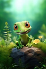 Close up of cute gecko on stone in nature, created using generative ai technology