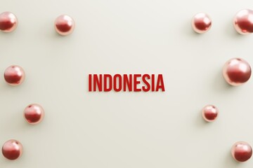 3d text indonesia red color and balloon in white background. independence day concept. 3d text illustration rendering