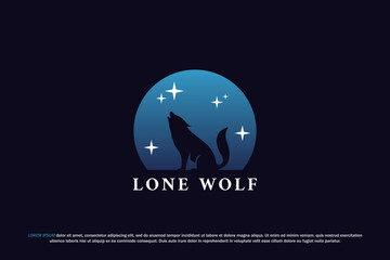 Logo wolf howl silhouette lone animal wildlife night
