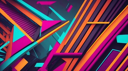 Abstract background with geometric patterns and vibrant neon colors that radiate energy and excitement. Generative AI