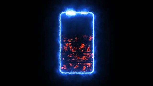 Solid state battery red powerful and blue power on the black screen