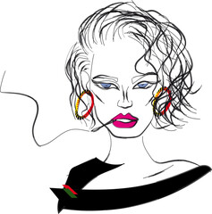 Model with a cigarette, beautiful Italian woman, round earrings