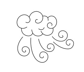 Vector isolated one single cloud with wind with curlicues colorless black and white contour line easy drawing