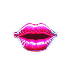 isolated lips icon, bright neon cyberpunk lips illustration on transparent background, brightly coloured pink and purple abstract lips