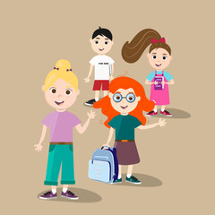 Happy school kids . Back to school concept  banner. Children illustration for books, website