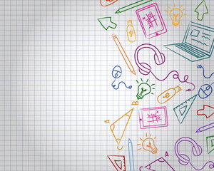 Paper leaves back to school with colorful elements in vector illustration 