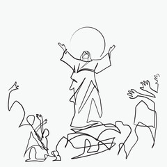 Continuous line drawing of Jesus Christ vector illustration Bible words