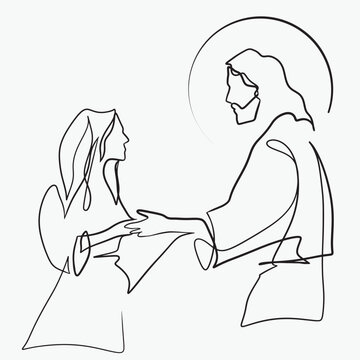 recommend clip art: Continuous line drawing of Jesus Christ vector illustration Bible words
