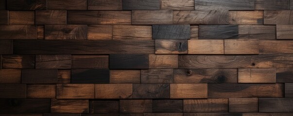 The wooden panel with dark pattern, hardwood floor texture panorama. Generative Ai.