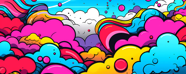 Comics illustration, retro and 90s style, pop art pattern, abstract crazy and psychedelic background, Generative AI