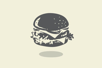 Double cheeseburger silhouette illustration on isolated background - obrazy, fototapety, plakaty