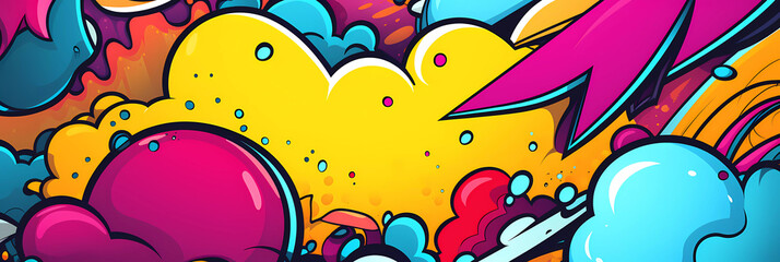 Obraz premium Comics illustration, retro and 90s style, pop art pattern, abstract crazy and psychedelic background, Generative AI