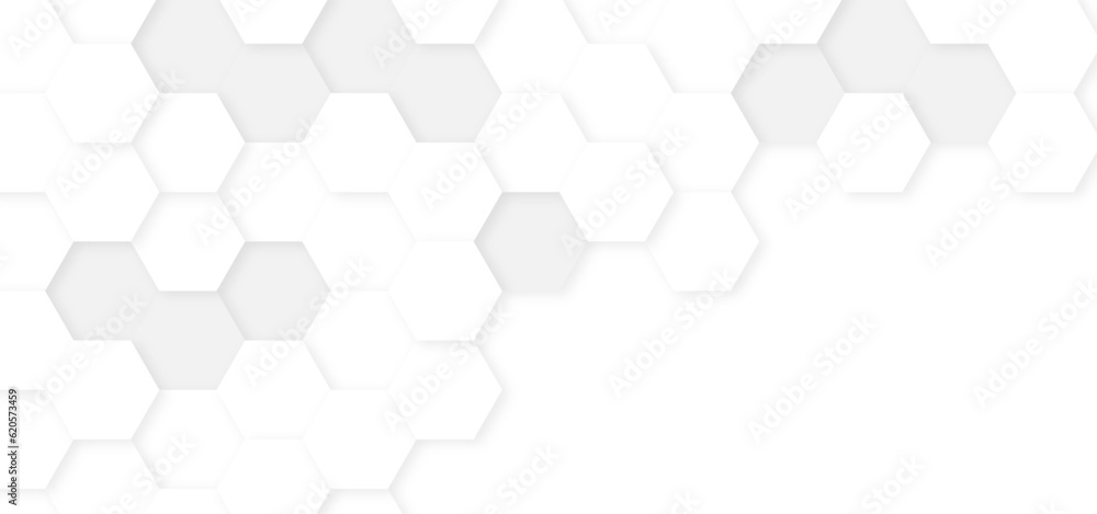 Poster abstract white and gray color shade embossed hexagonal honeycomb pattern background with space for t