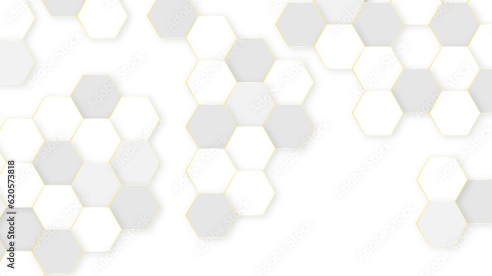 Poster abstract white and gold hexagonal background. abstract white and gray color shade embossed hexagonal
