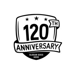 120 years anniversary celebration shield design template. 120th anniversary logo. Vector and illustration.