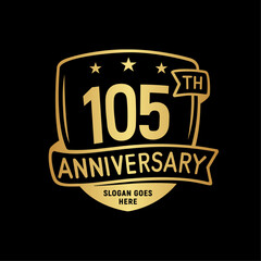 105 years anniversary celebration shield design template. 105th anniversary logo. Vector and illustration.