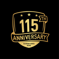 115 years anniversary celebration shield design template. 115th anniversary logo. Vector and illustration.