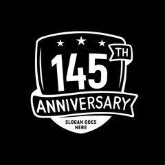 145 years anniversary celebration shield design template. 145th anniversary logo. Vector and illustration.