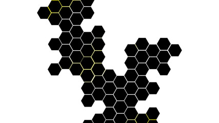 Luxury hexagonal pattern abstract black background with colorful gradient light lines. Dark 3d geometric texture illustration. Bright grid pattern abstract black hexagon background.