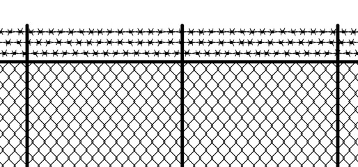 Steel wire chain, barbed wire. Chainlink fence. Safety fence pattern. Seamless chain link fence. Wire mesh steel icon. Grid metal chain-link. Metallic wired fence. Jail, barbed icon.