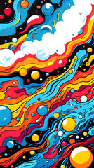 Comics illustration, retro and 90s style, pop art pattern, abstract crazy and psychedelic background, Generative AI