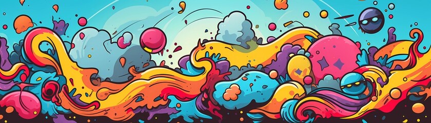 Comics illustration, retro and 90s style, pop art pattern, abstract crazy and psychedelic background, Generative AI