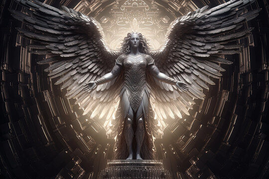 Figure of the mythical archangel Metatron prepared for the fight. Generative AI.