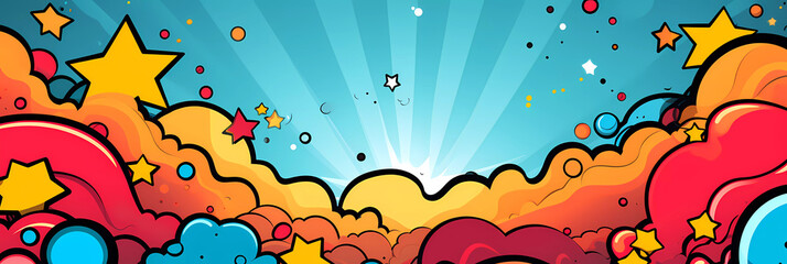Comics illustration, retro and 90s style, pop art pattern, abstract crazy and psychedelic background, Generative AI