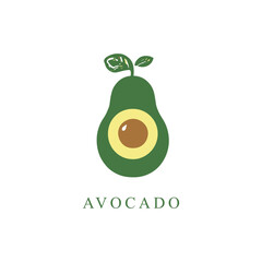 Vector avocado fruit logo with leaf line art vector design template