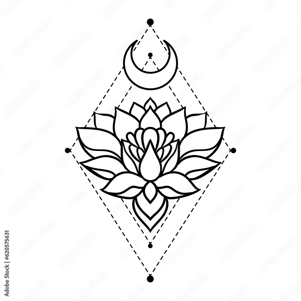 Wall mural beautiful lotus mandala art in zen boho style is perfect for a yoga logo. you can use this art to cr