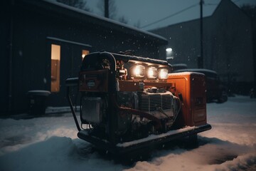 Gasoline generator used for home backup during blackouts caused by winter storms. Generative AI