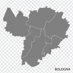 High Quality map of Bologna is a city in Italy, with borders of the regions. Map of Bologna for your web site design, app, UI. EPS10.