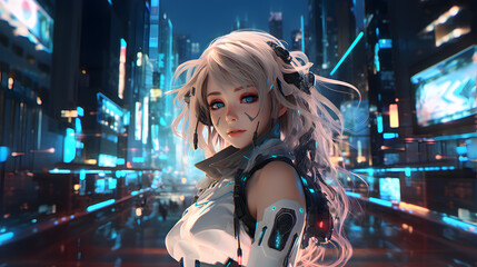 anime girl in cyberpunk city