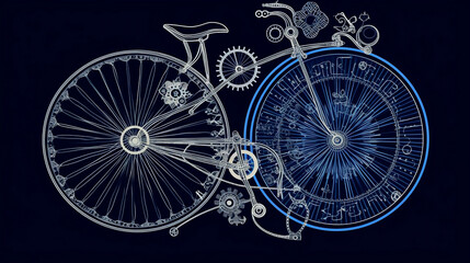 bicycle blue print - obrazy, fototapety, plakaty