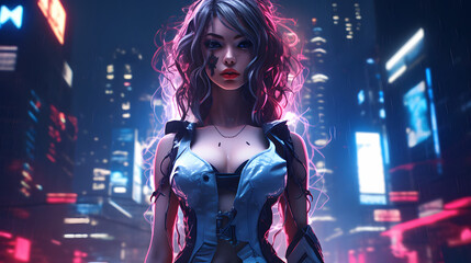 Fototapeta premium anime girl in cyberpunk city