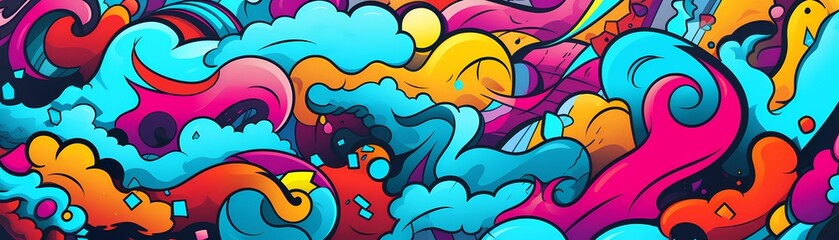 Comics illustration, retro and 90s style, pop art pattern, abstract crazy and psychedelic background, Generative AI