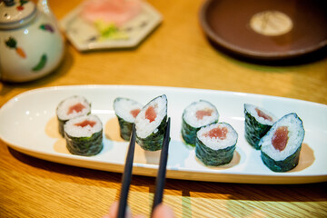 Tuna maki sushi, japanese food. 