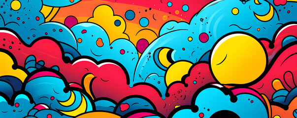 Naklejka premium Comics illustration, retro and 90s style, pop art pattern, abstract crazy and psychedelic background, Generative AI