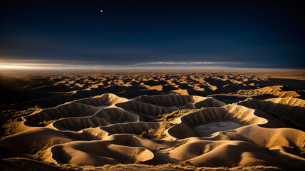 An Aerial View Of A Desert At Night