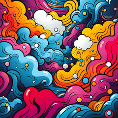 Comics illustration, retro and 90s style, pop art pattern, abstract crazy and psychedelic background, Generative AI