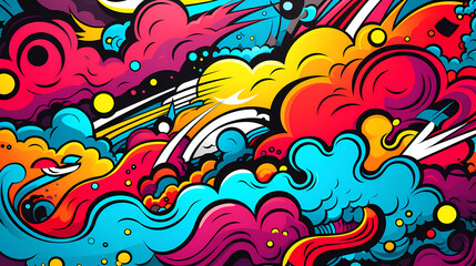 Comics illustration, retro and 90s style, pop art pattern, abstract crazy and psychedelic background, Generative AI