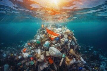 Fototapeta na wymiar Ocean pollution, environmental Oil and oil products, sewage, chemicals, heavy metals, radioactive waste, mercury, and plastics. Danger of marine life population, save the planet, ecological . 
